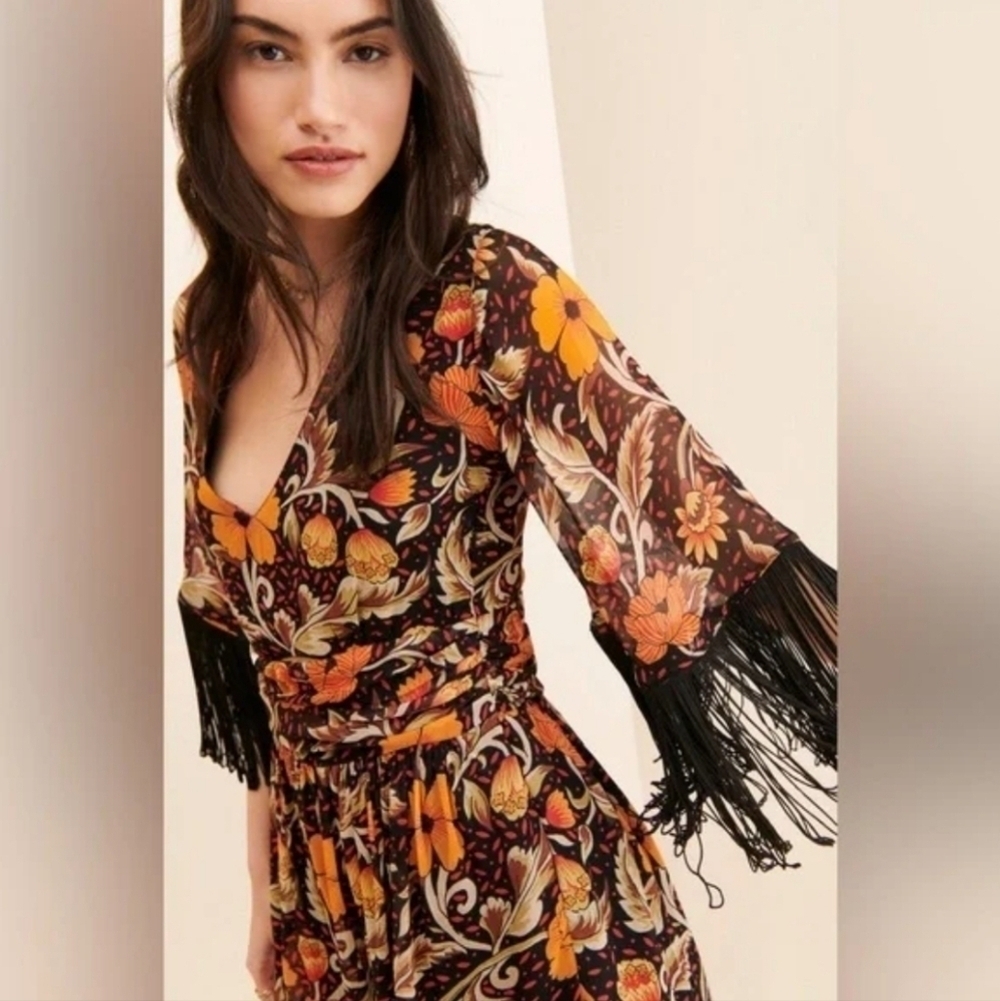 NWOT Verb by Pallavi Singhee Floral Fringe Mini Dress Size SP